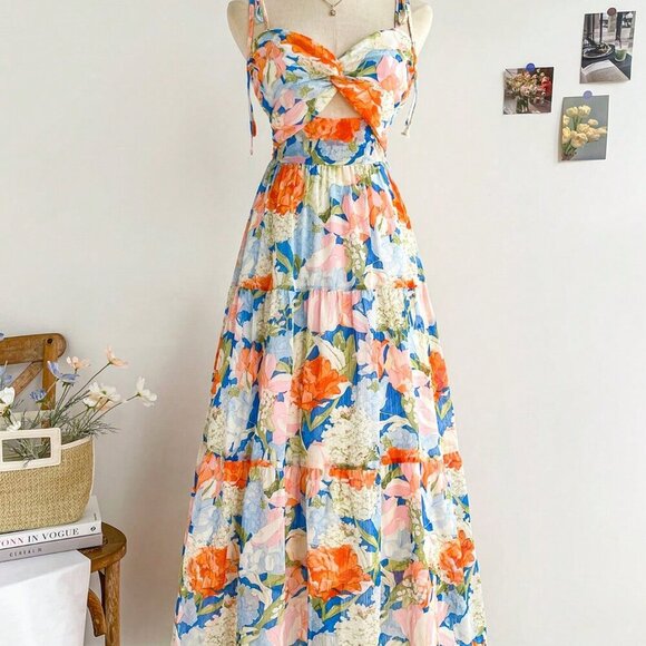 Multicolor Boho Women's Romantic Floral Casual Holiday Dress - Picture 2 of 8